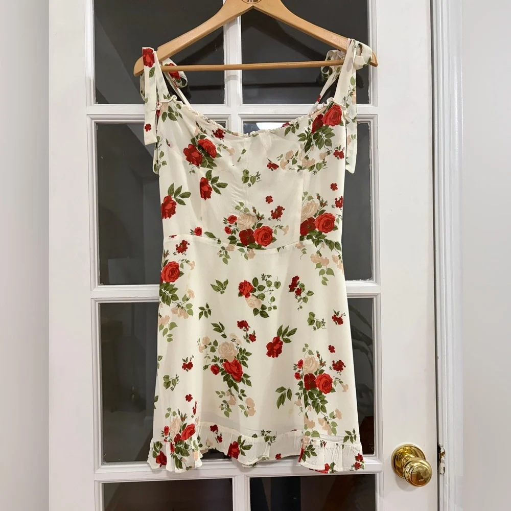 Reformation Floral Tie Strap Ruffle Christine Dress In Maureen - Size 12 - Picture 2 of 8